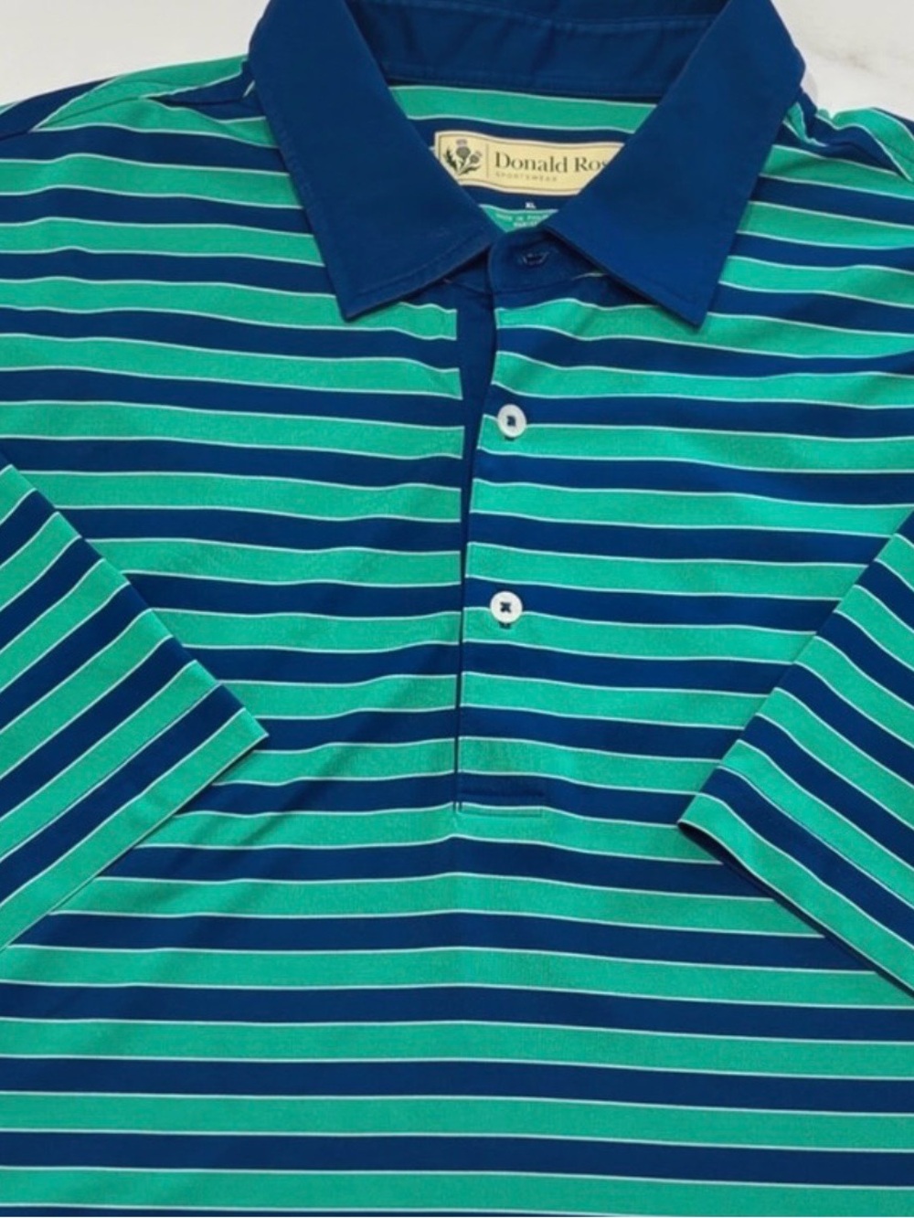 Donald Ross Men’s Blue and Green Striped Polo Shirt-XL